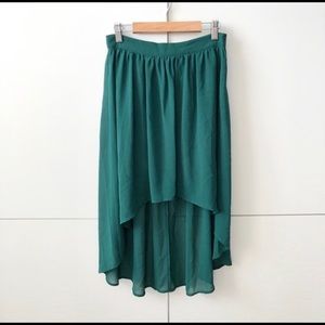 Emerald green high-low Chiffon Skirt